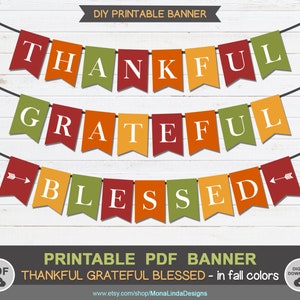 Thankful Grateful Blessed Printable PDF BANNER, fall banner, printable swallowtail banner, bunting banner, printable fall banner