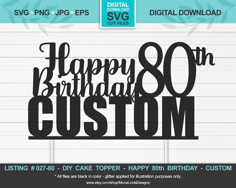 Download CUSTOM Happy 80th Birthday SVG Cake Topper Birthday svg ...