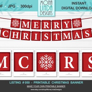 Printable Merry Christmas Banner, DIY Square Christmas Banner, Red and ...