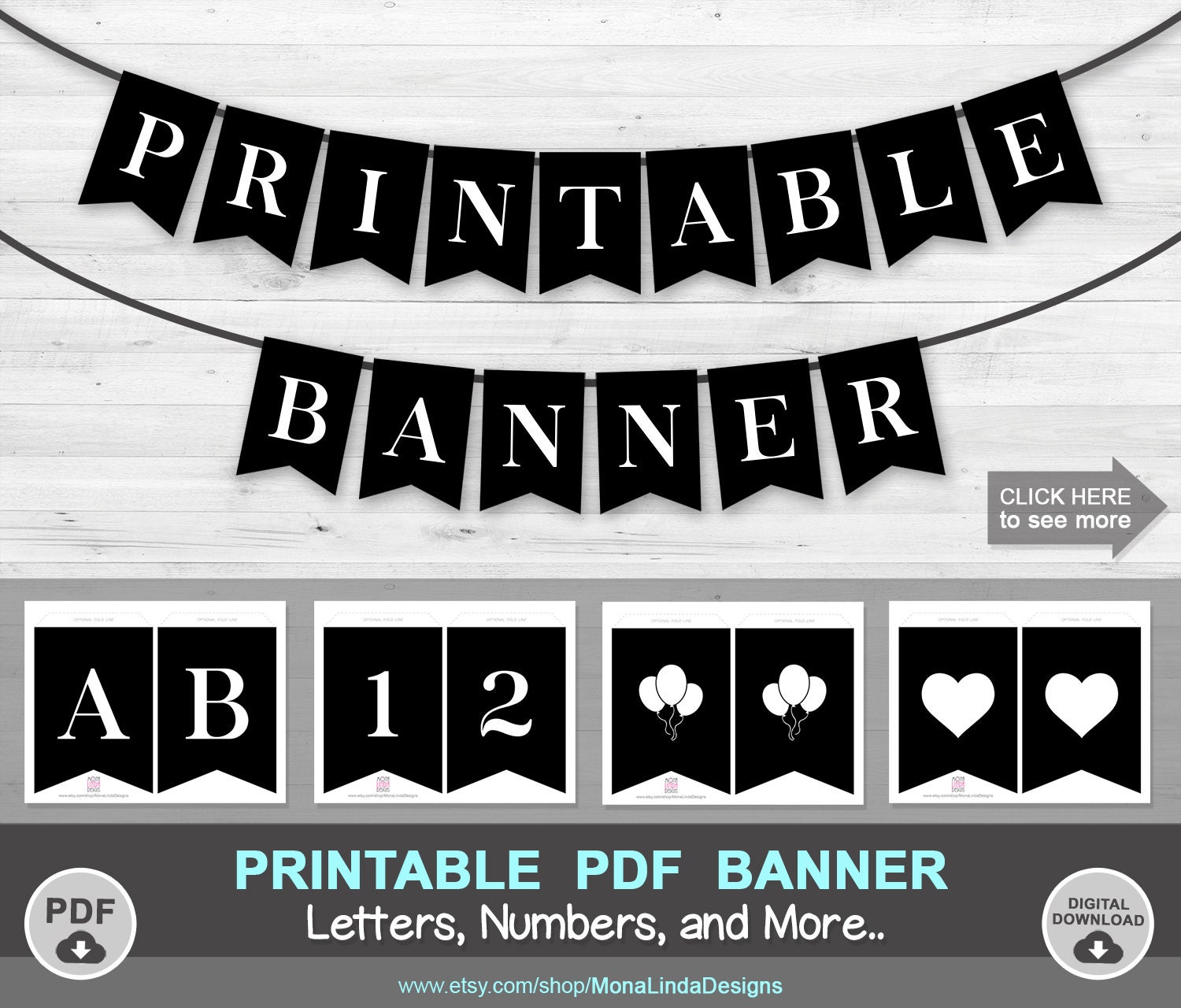 Free Printable Black and White Banner Letters - Swanky Design Co.