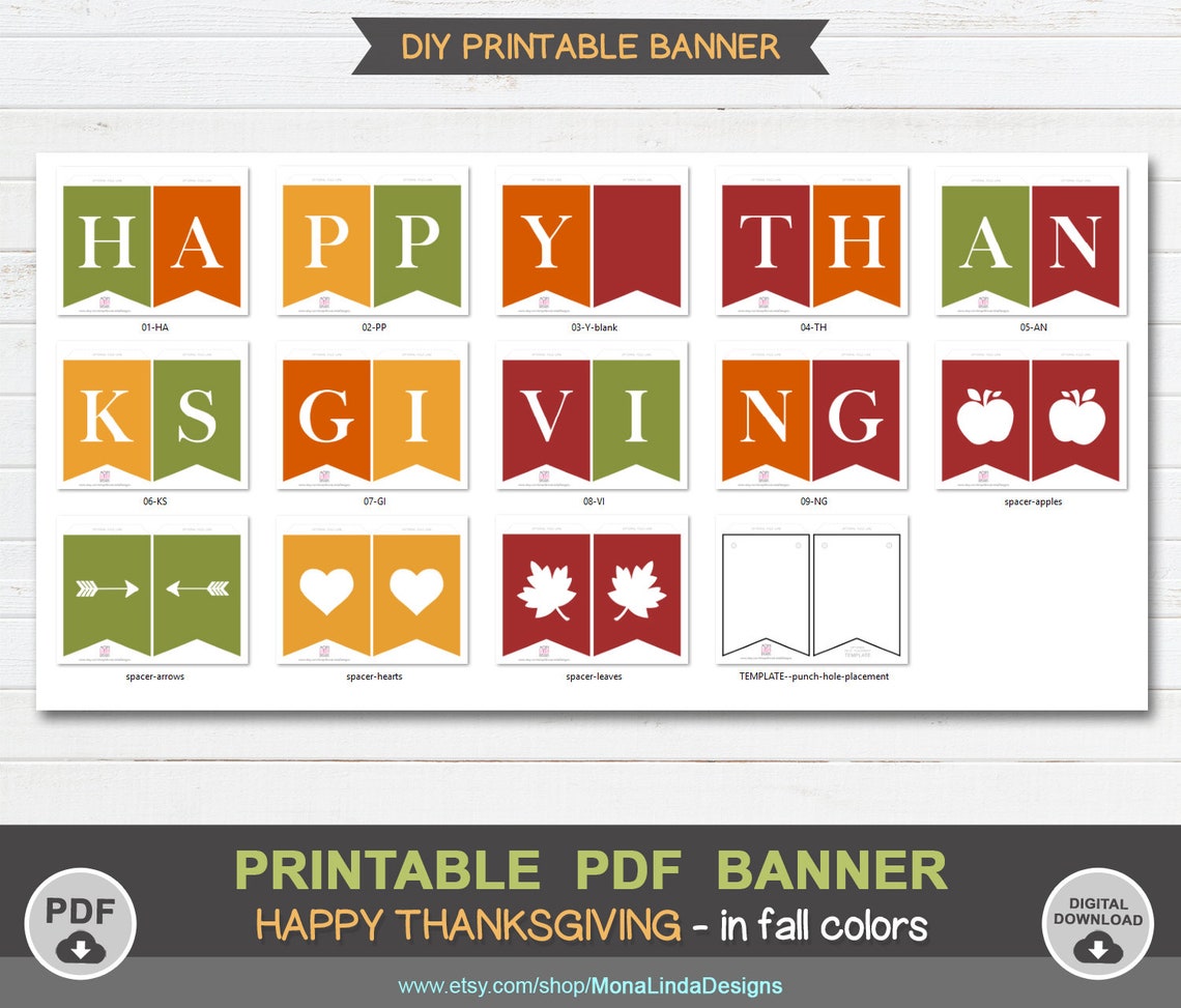 Happy Thanksgiving Printable PDF Bannerfall Bannerprintable | Etsy