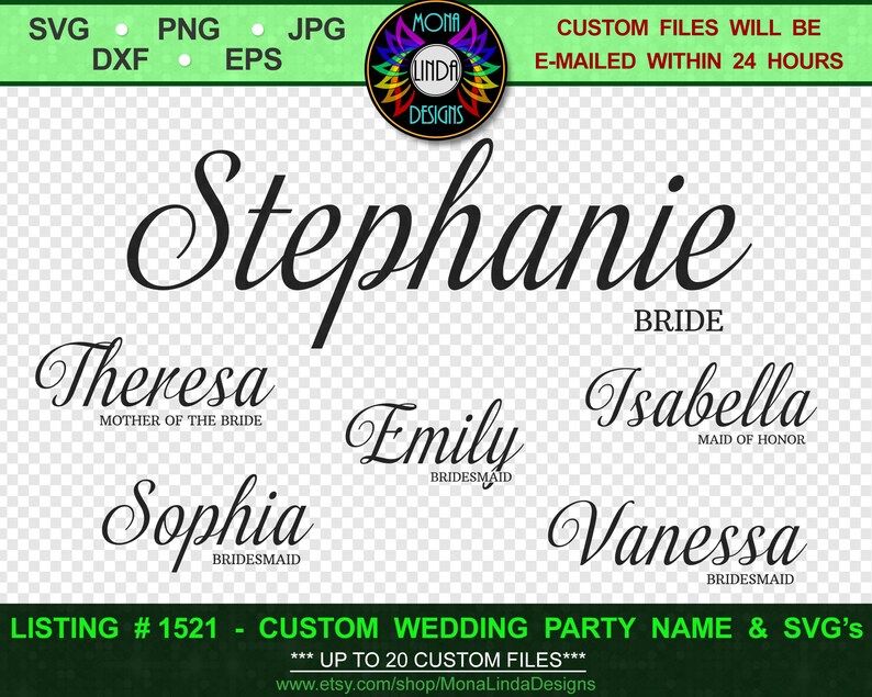 CUSTOM Bridal Party Name and Title SVG Cut File Bride Etsy