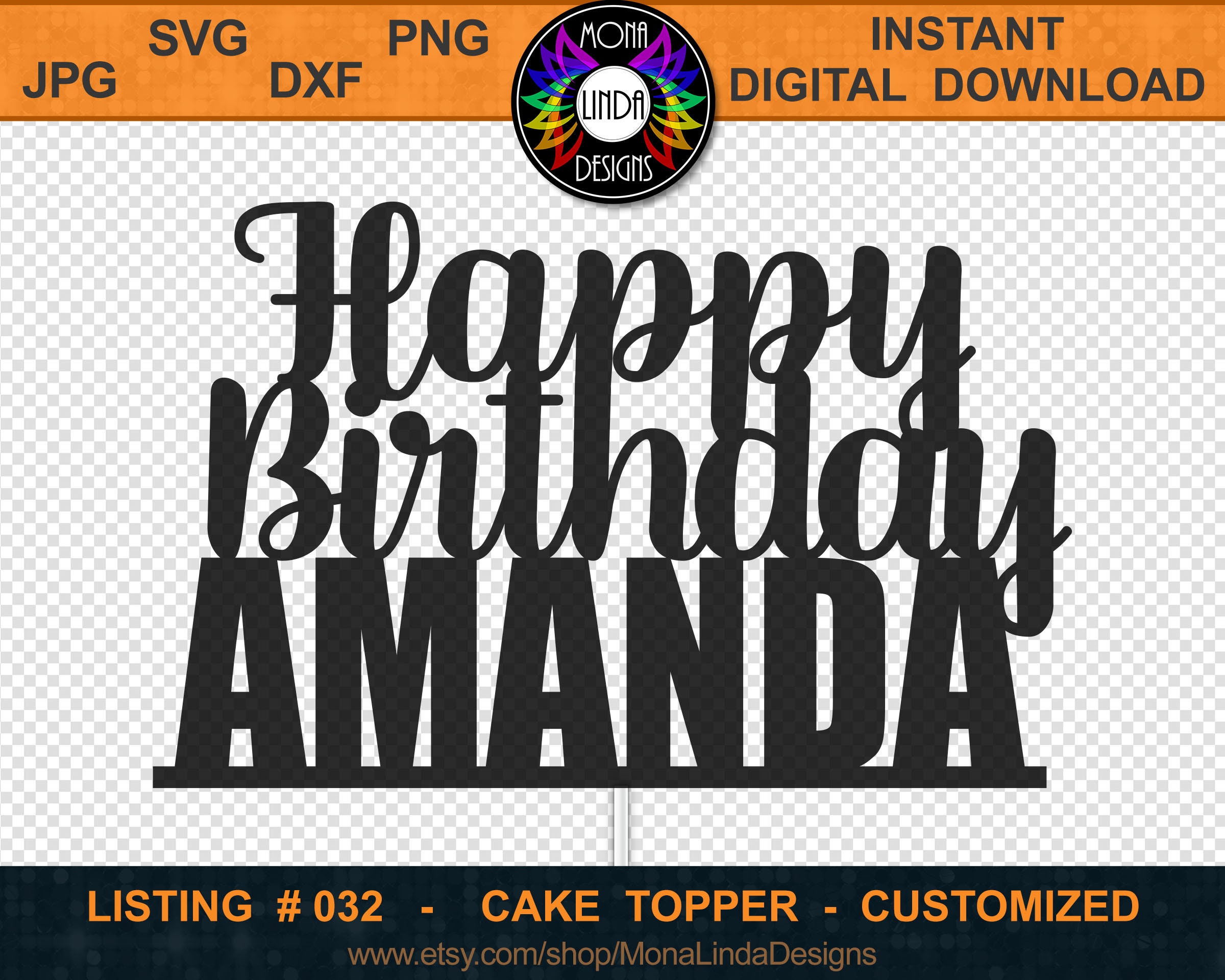 Happy Birthday Amanda Cake Topper SVG PNG DXF Cutting File - Etsy