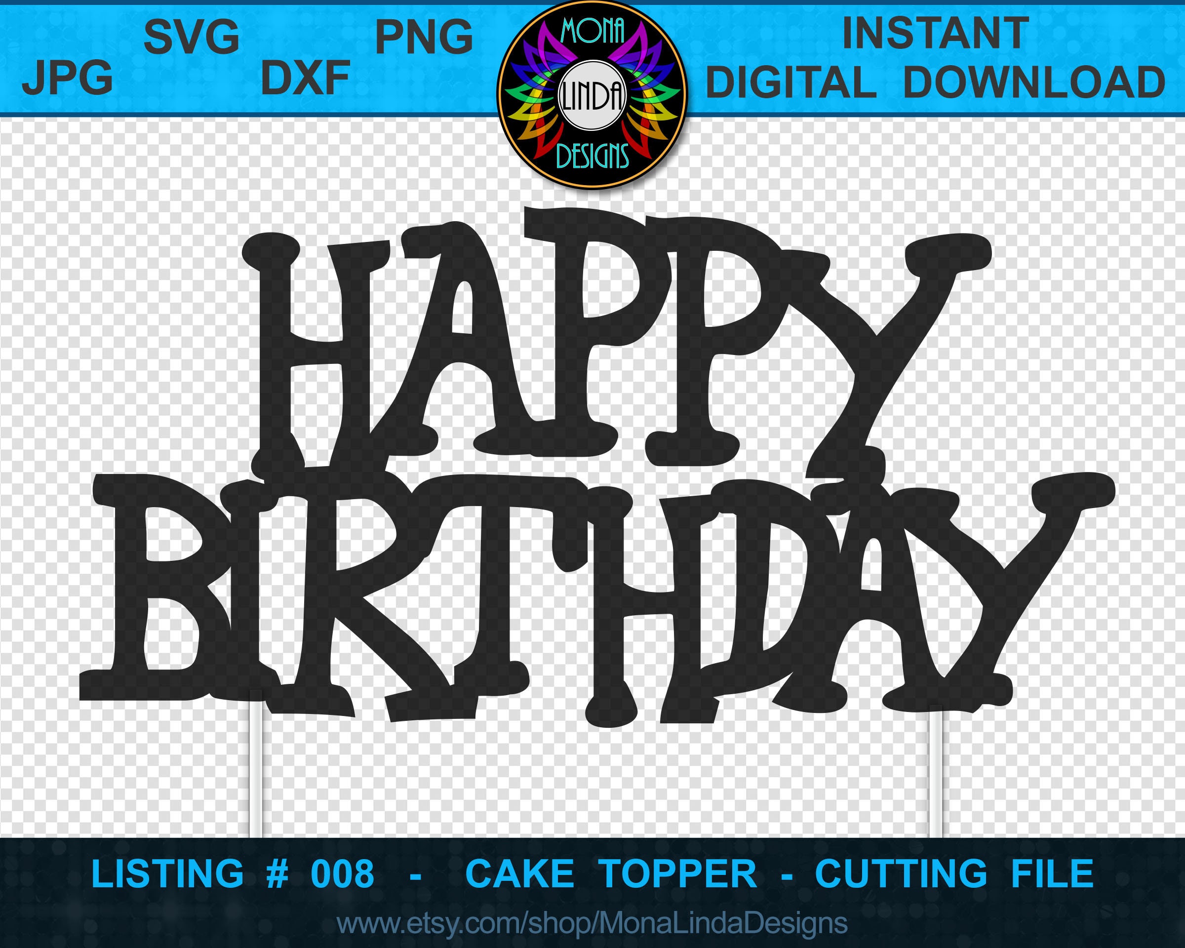 Feliz Cumpleaños Svg Cake Topper Archivo Cortado Pastel Etsy