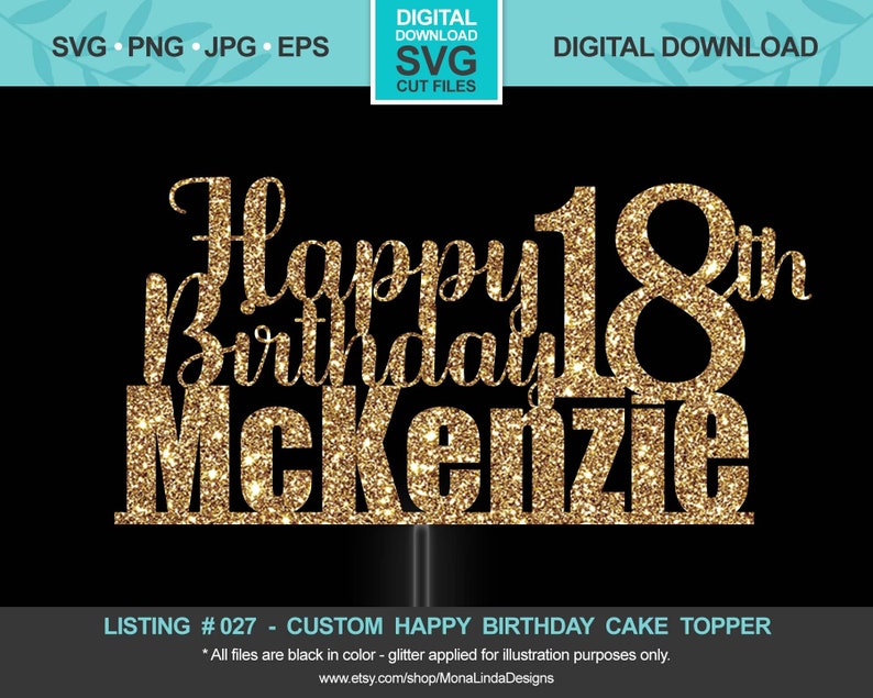 Download CUSTOM Happy 18th Birthday SVG Cake Topper Birthday svg ...
