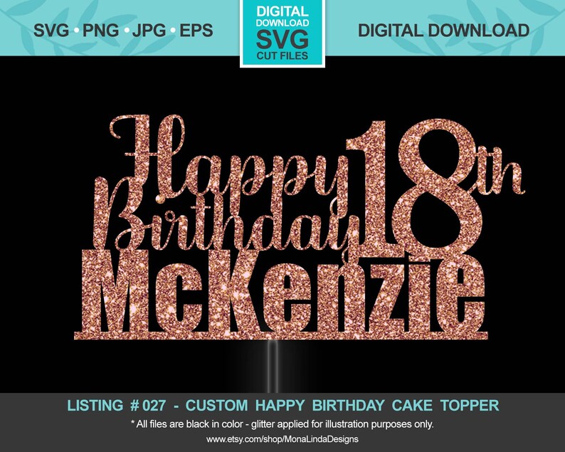 Download CUSTOM Happy 18th Birthday SVG Cake Topper Birthday svg cut | Etsy