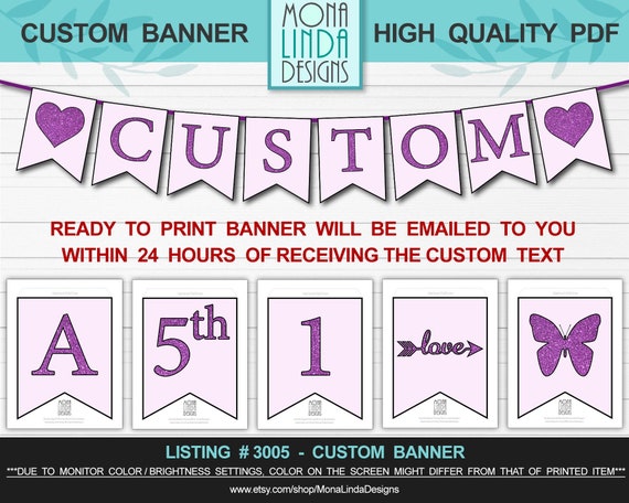 Custom Printable Banner Ready To Print Banner Pdf Pink And Etsy