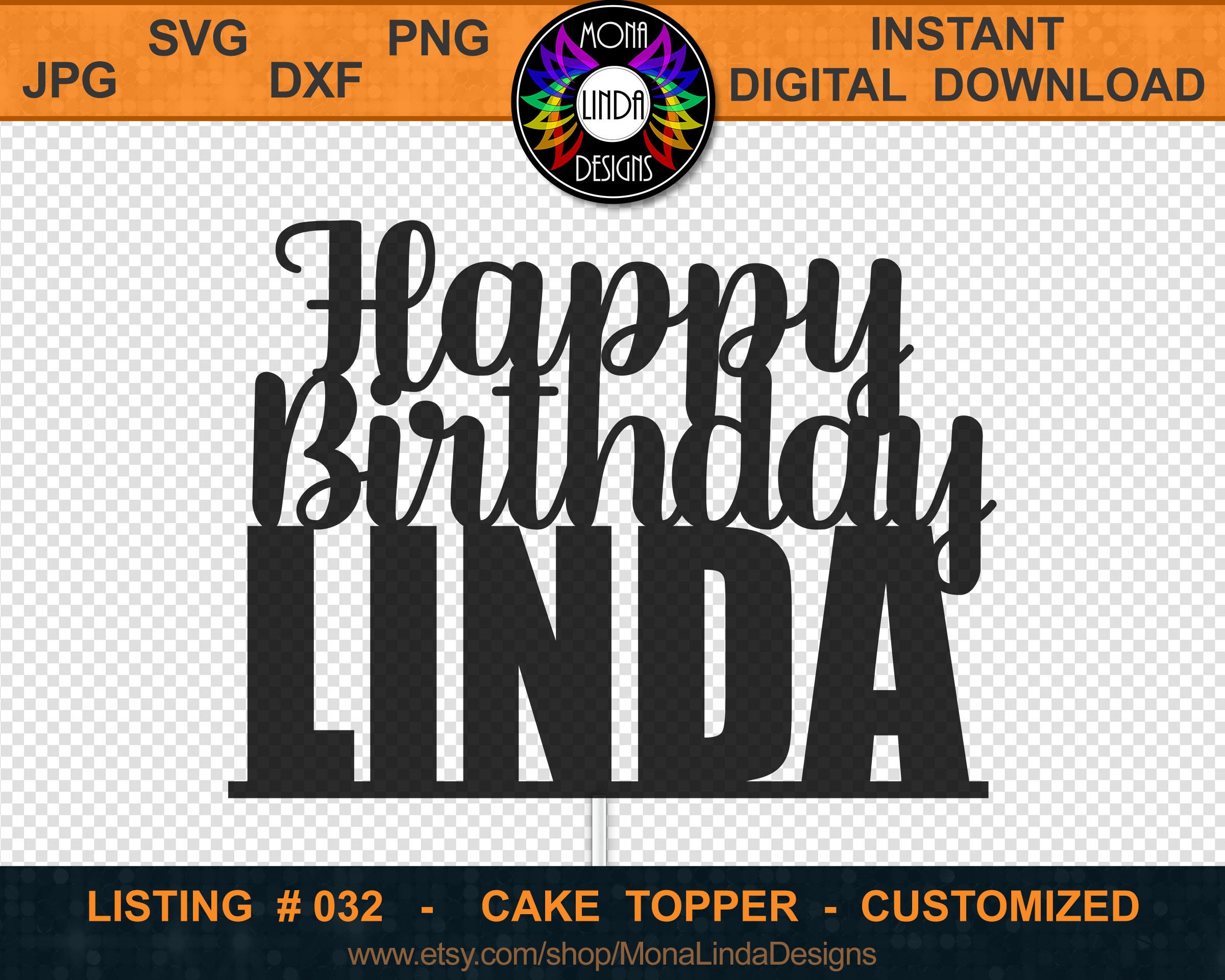 Happy Birthday Linda Cake Topper SVG PNG DXF Cutting File - Etsy Singapore