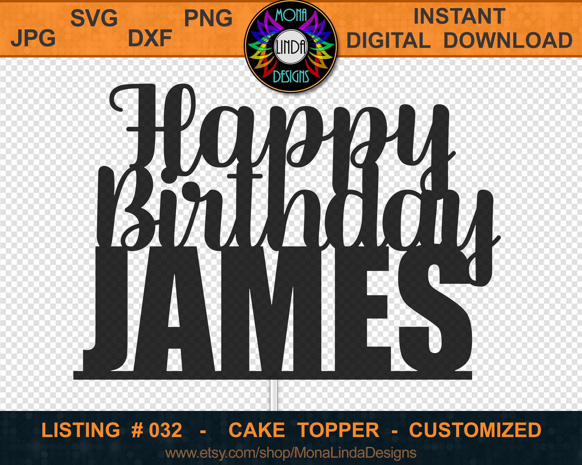Happy Birthday James Svg Cake Topper Custom Birthday Cut Etsy