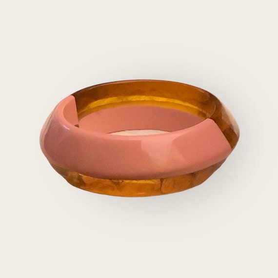 Pink And Tortoise Shell Lucite Bangle - image 2