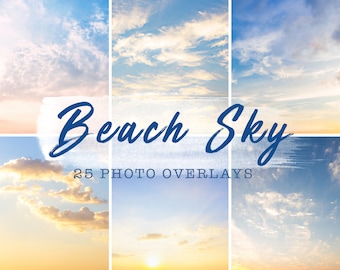 25 Overlays Beach Sky, Pink Sky , Beach Sky Overlays, Clouds Sky Background Photoshop Overlays