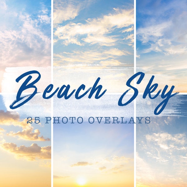 25 Beach Sky Overlays,  Pink Sky , Beach Sky Overlays, Clouds Sky Background Photoshop Overlays