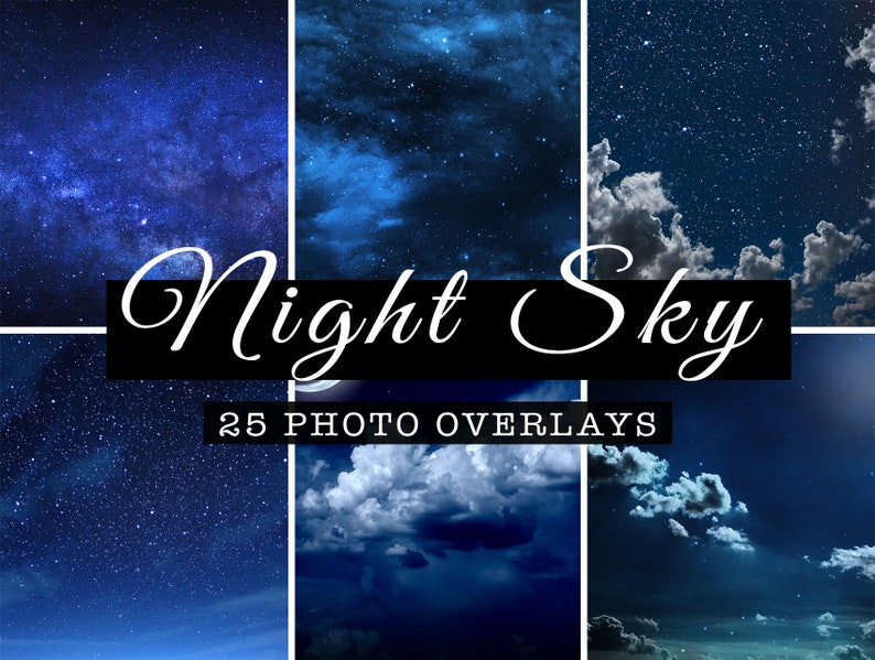 25 Night Sky Overlays, Night Sky, Dark Sky, Clouds Sky, Background Sky, Romantic Sky image 1