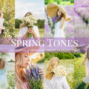 Vårtoner Lightroom-förinställningar: Fotofilter för mobil och dator (20-set)