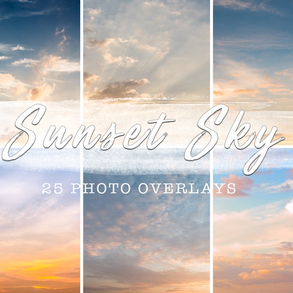 25 Sonnenuntergang Himmel Overlays, rosa Himmel, Strand Himmel Overlays, Wolken Himmel Hintergrund Photoshop Overlays