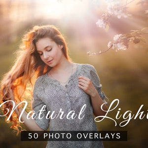 50 Natural Light Photo Overlays, JPEG Overlays for Photoshop, Light Overlays image 1