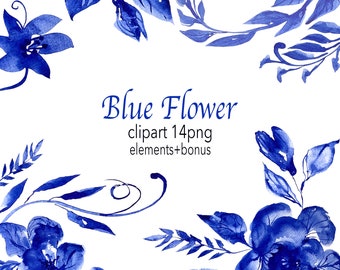 Blue Flower Clipart, Watecolor Blue Clipart, Porcelain Blue Clipart, Blue Floral Clipart, Blue Flowers Clipart, Watecolor bouquets clipart