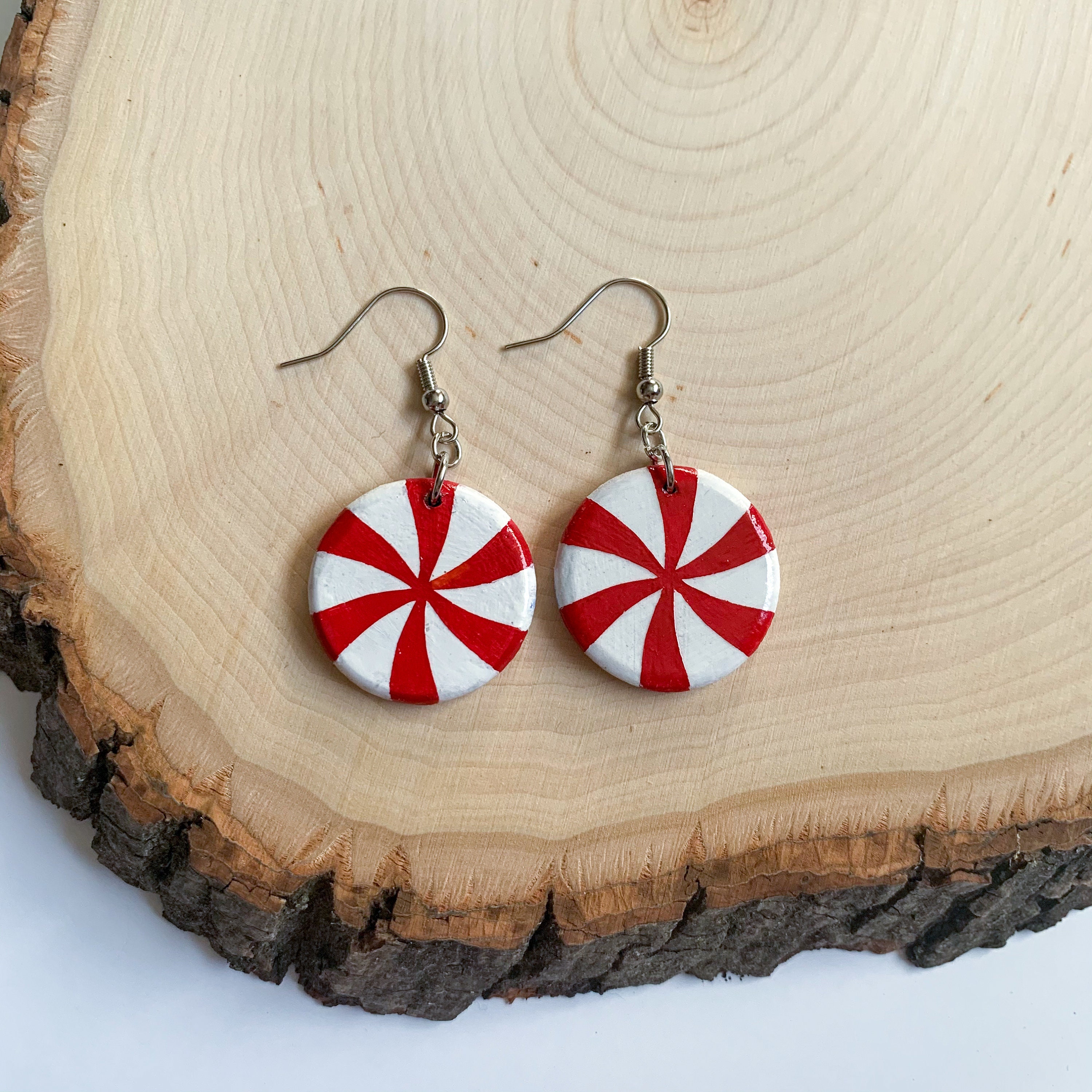 Candy cane earrings wooden jewelry peppermint jewelry Etsy
