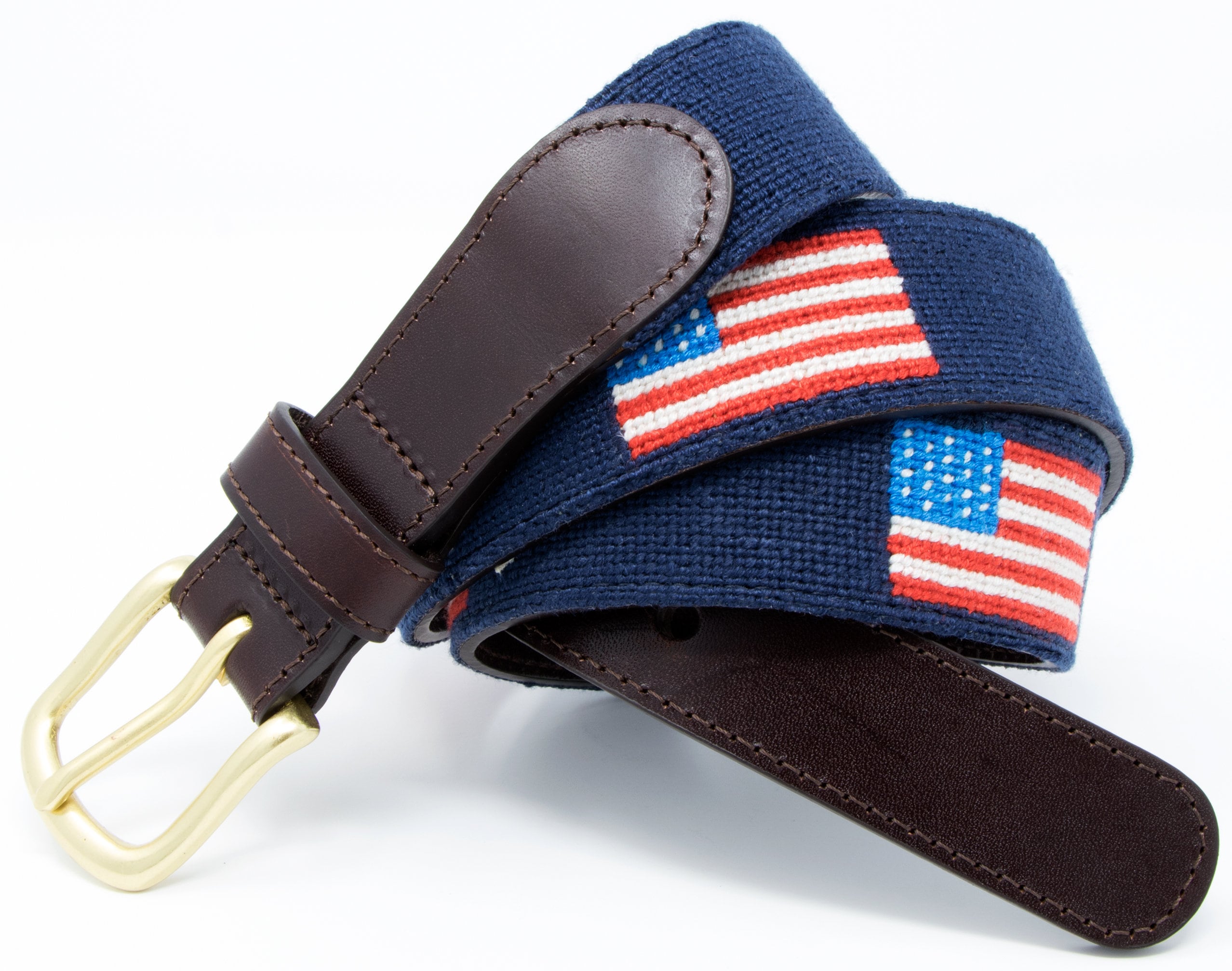 Full Grain Leather Needlepoint American Flag Mens Belt Etsy