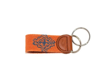 Handstitched Needlepoint Key Fob: Marrakesh Lion's Paw, Leather Keychain