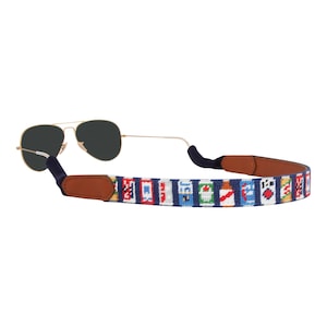 Beer Can Needlepoint Sunglass Strap: Hand-Stitched Leather Sunglass Retainer
