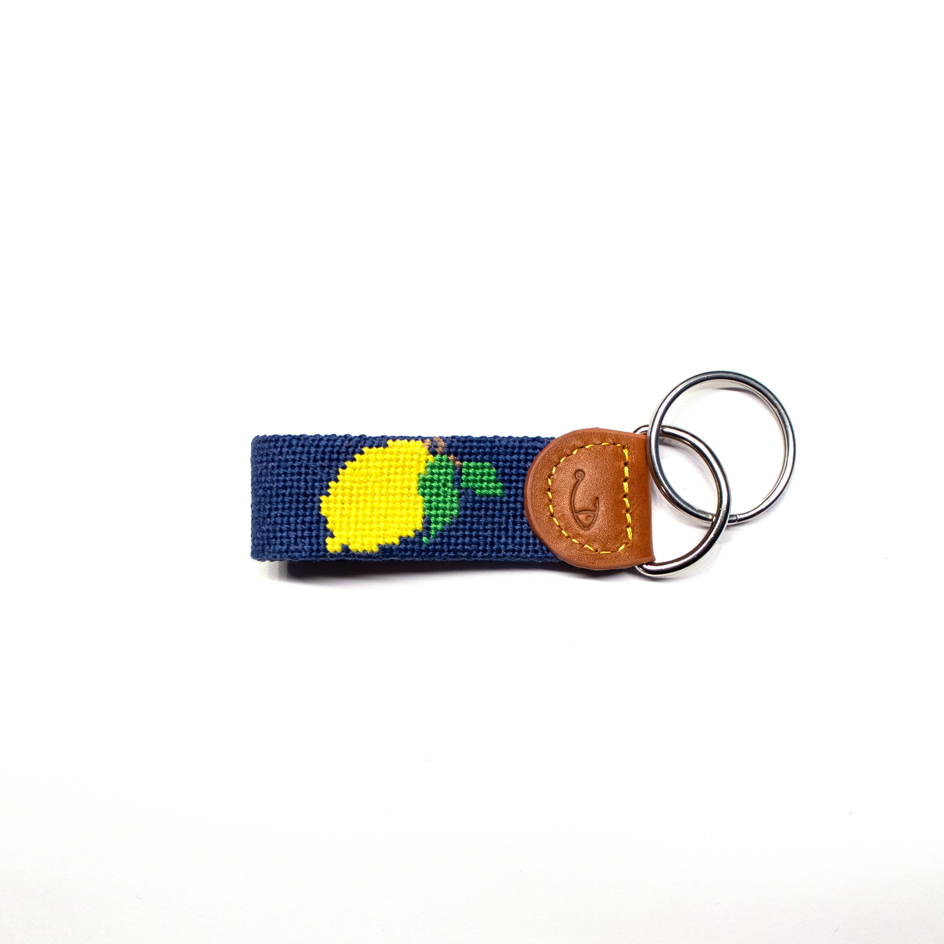 Leather Handstitched Needlepoint Lemon Key Fob Key Chain by Etsy