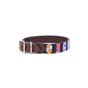 Leather Handstitched Needlepoint Beer Can Dog Collar - Durable Artisan Handcrafted with High-Grade Stainless Steel Hardware