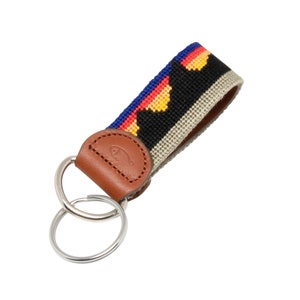 Mountain Range Needlepoint Keychain - Handmade Key Fob w/ Leather Backing and Quality Cotton Thread, Montana, Wyoming, Wester, Unique Gift