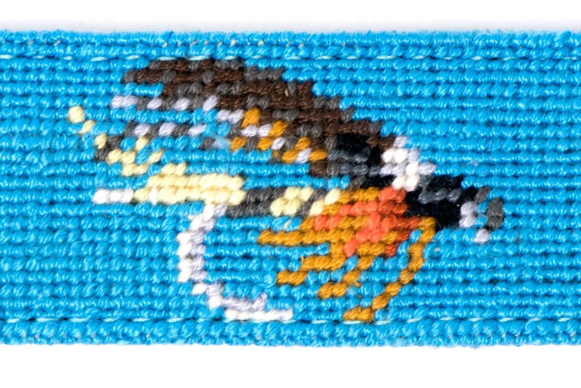 Leather Handstitched Needlepoint Fly Fishing Mens Belt Etsy