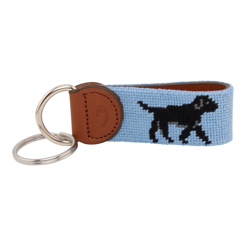 Black Labrador Needlepoint Keychain, Light Blue Leather Fob - Etsy
