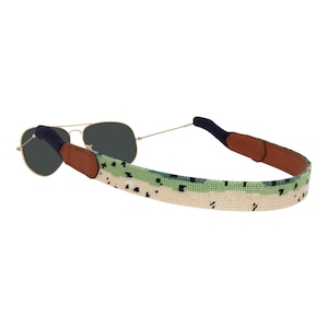 Hand Stitched Needlepoint Trout Sunglass Strap - Leather Fly Fishing Retainer