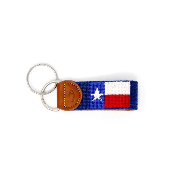 Texas Flag Hand-Stitched Needlepoint Key Fob or Key Chain by Huck Venture
