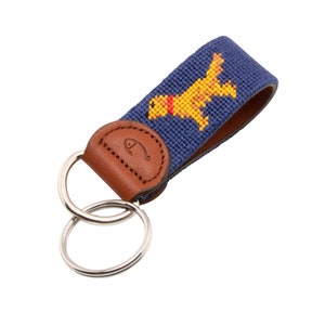 Golden Retriever Needlepoint Key Fob: Handmade Leather Dog Keychain