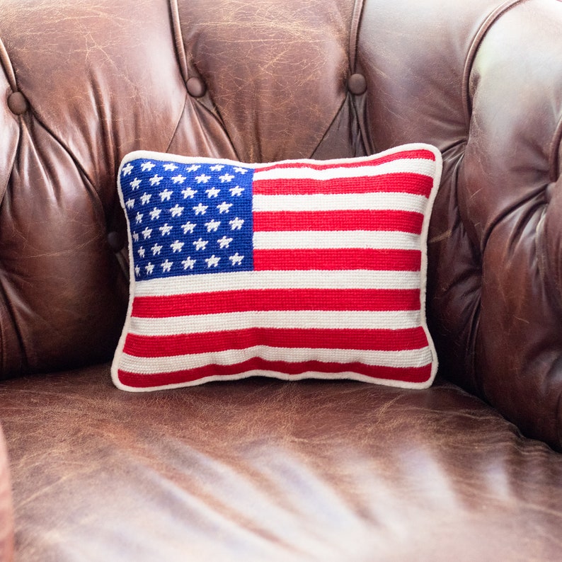 American Flag Handstitched Needlepoint Decorative Pillow Etsy