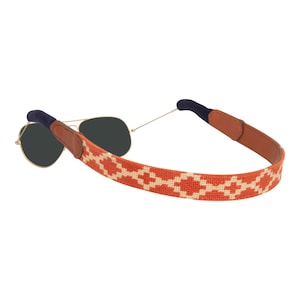 Hand-Stitched Needlepoint Sunglass Strap: Leather-Backed Cotton Cord