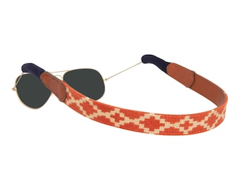 NEW DESIGN Argentine Needlepoint Sunglass Strap Hand Stitched /Retainer / Gaucho / America / Cowboy / Leather Backing / Western