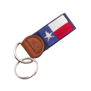Texas Flag Needlepoint Keychain: Handmade Leather Key Fob