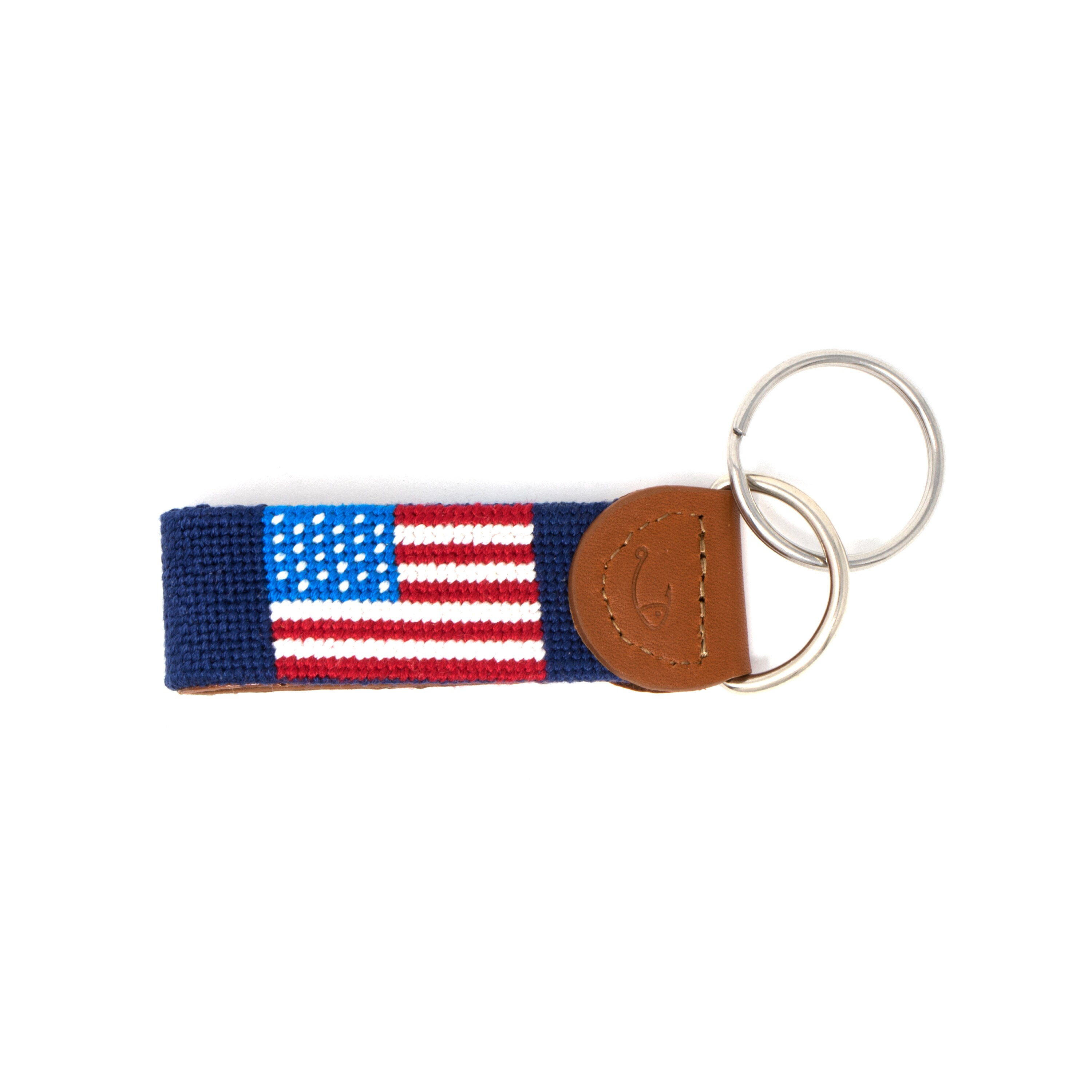 Leather Handstitched Needlepoint American Flag Key Fob Key Etsy