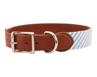 Seersucker Dog Collar - Leather Handmade Needlepoint w/High-Grade Stainless Steel Hardware - Enduring Quality by Huck Venture