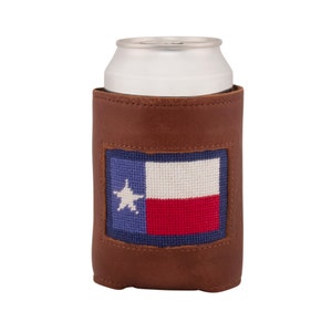 Handmade Texas Flag Needlepoint Can Cooler: Leather & Neoprene