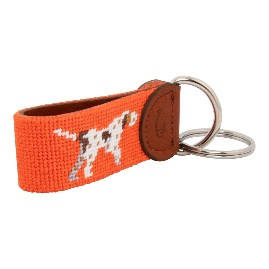 Pointer Dog Needlepoint Keychain Handmade Key Fob W/ Leather Etsy