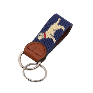 Labrador Needlepoint Keychain: Handmade Dog Key Fob with Leather Backing