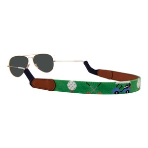 Handstitched Needlepoint Golf Sunglass Strap: Leather Backing