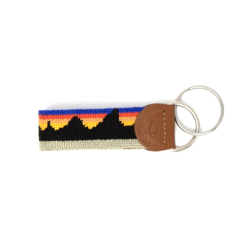 Mountain Key Fob Mountain Key Chain Leather Key Fob Leather Handstitched Needlepoint Mountain Range Key Fob Key Chain by Huck Venture
