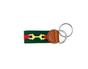 Leather Handstitched Needlepoint Horsebit Key Fob Key Chain - Equestrian / Kentucky Derby / Leather Key / Horse Racing