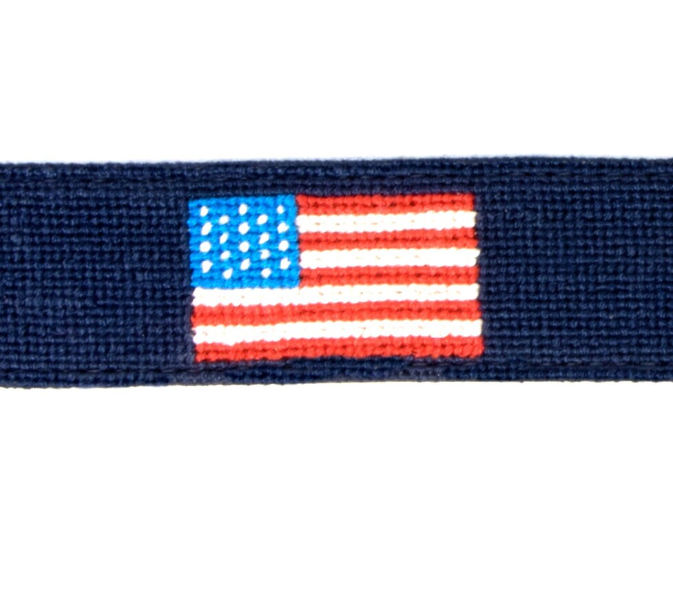 Full Grain Leather Needlepoint American Flag Mens Belt Etsy