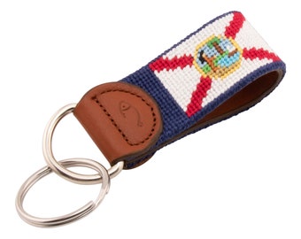 Florida State Flag Needlepoint Keychain: Handmade Leather Key Fob