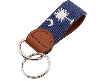 Handstitched Needlepoint South Carolina Key Fob: Leather Charleston Keychain