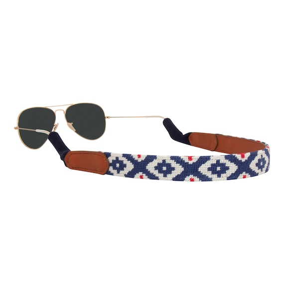 Handstitched Needlepoint Sunglass Strap: Leather Gaucho Sunglass Retainer