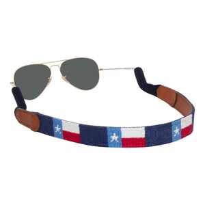 Texas Flag Needlepoint Sunglass Strap: Handmade Leather Sunglass Chain